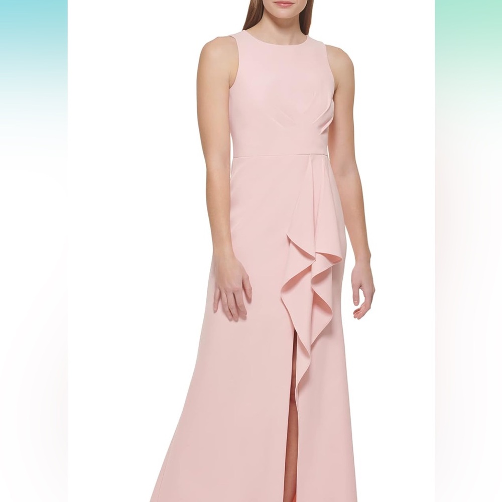 Eliza J Women's Gown Style Stretch Crepe Sleeveless Jewel Neck Dress